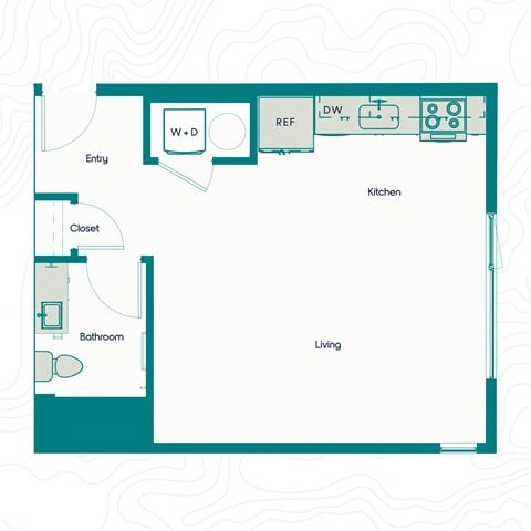 Floor plan for studio, 1 bath, 521 sqft
